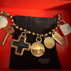 Coach Charm Bracelet Chunky Vintage Gold Tone 7 1/2"